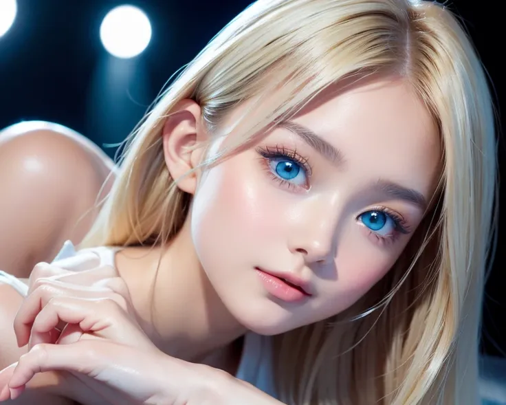   World's Most Beautiful Ultimate Extraordinary White Beautiful Girl 、beautiful very very bright pale white mint baby Rennell ice blue eyes、dazzlingly bright beautiful iris 、Very Beautiful White Glossy Skin 、 beautiful super long shiny silky blonde hair 、B...