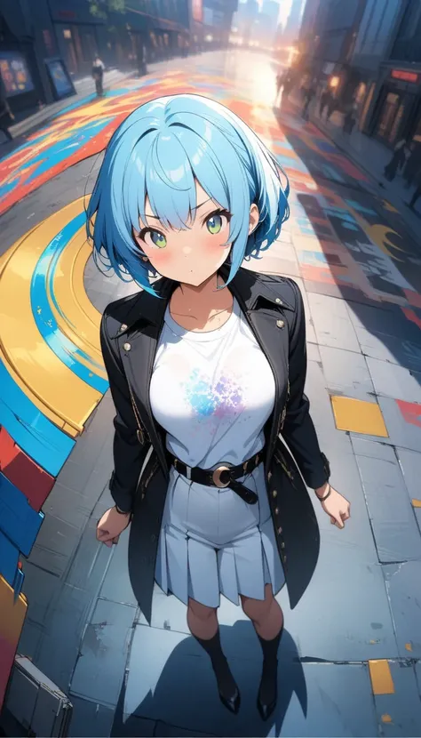 (masterpiece,  best quality,  Official Art:1.2), ( colorful),  perfect anatomy, One Girl, front view。 short hair while on a business trip。Blue hair color。Late Night。  Compa。 ( crescent:1.5) Ultra Precise Illustration ,  finely drawn in detail ,  dynamic an...