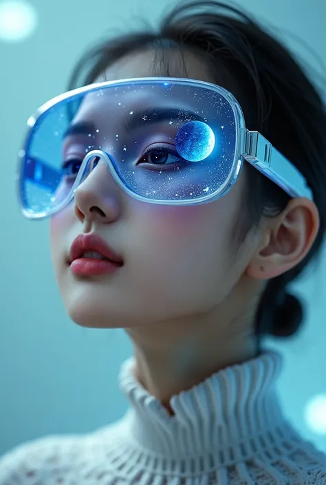 Model wearing glass sunglasses,There are stars and moon on the lens