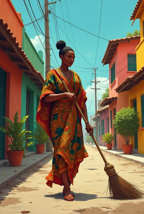 African ren sweeping the neighborhood 