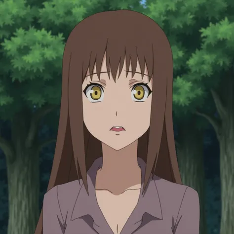 
Screenshot of Naruto Shippuden 
Mujer adulta, breasts,  brown hair ,  Bangs ,  very long hair,  yellow eyes ,   High resolution,  Precise, Detail, Details altos, confused expression, Red lips,  animated,  animated,  forest background, mujer adulta,  close...