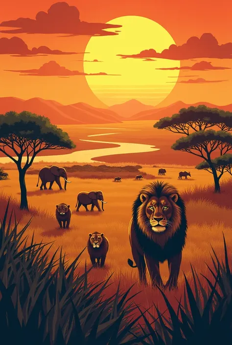 Create a tourist attraction poster for a Kenyan safari 