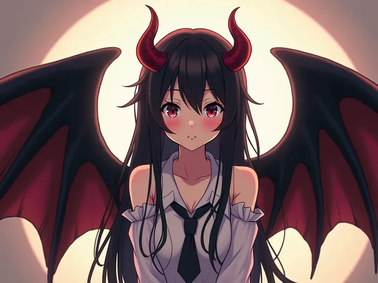 anime - style image of a woman with wings and a devil's head, an anime drawing by Jin Homura, trending on pixiv, serial art, black wings instead of arms, anime best girl, anime visual of a cute girl, anime moe artstyle, angel with black wings, demon anime ...