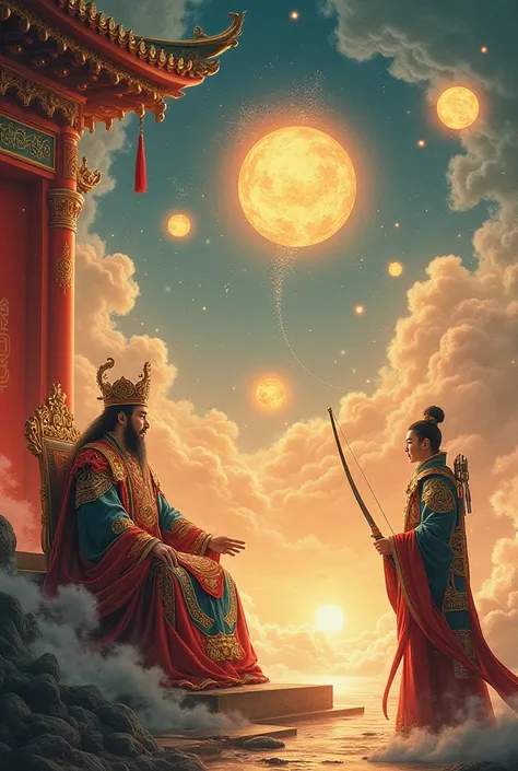 A celestial emperor asks Archer Yi to kill the ten suns. Mythologie chinoise 