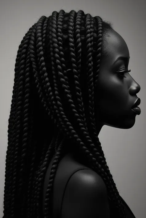 Braids on black girl. Image in black and white 