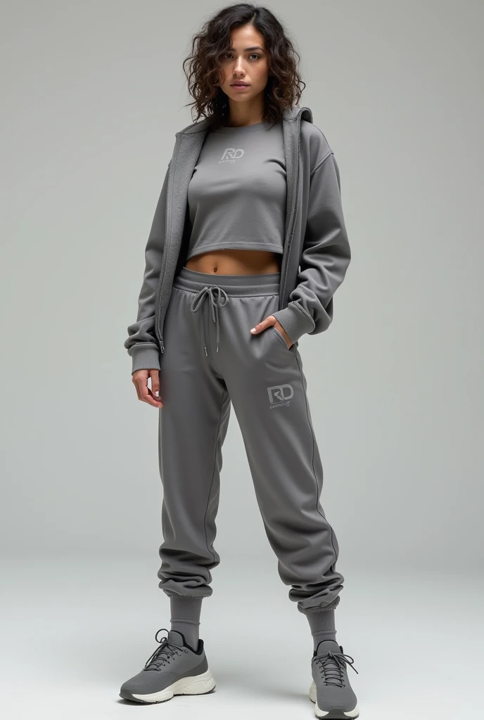 Gym bra socks sweatpants leggins crop top shirt shorts in grey color with brand RD