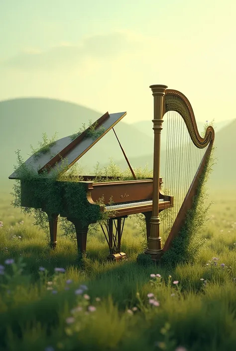 landscape view piano strings harp