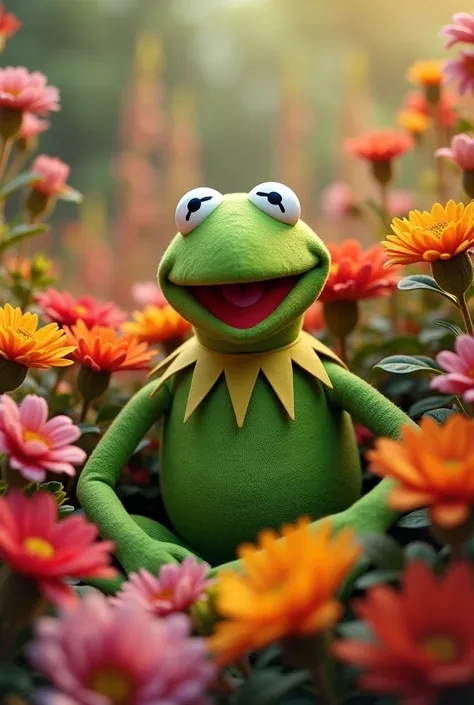 Kermit in the flowers