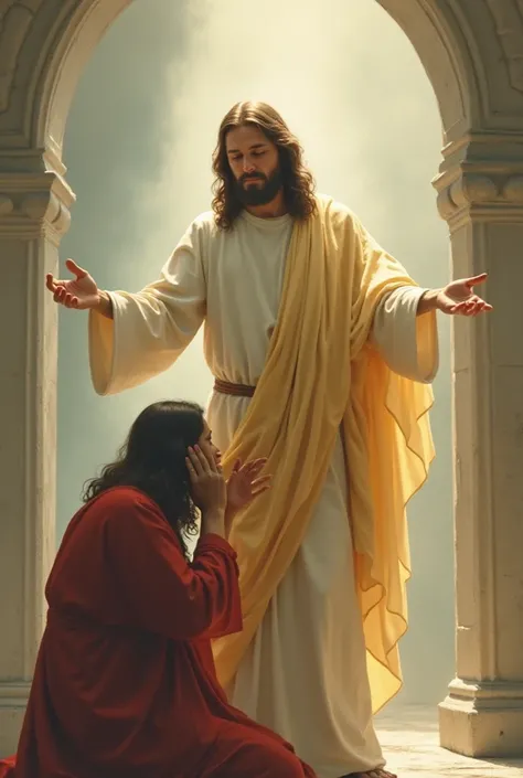 Jesus Christ covering a person's ears