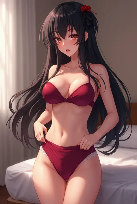  Anime girl with black hair twiddling with short panties, D Corsa 