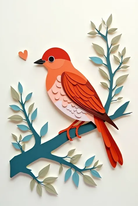  Create a detailed illustration in the paper art style  (also known as paper cut ) Of a simple sparrow,  using multiple layers of paper carefully overlaid to create depth and textures.  The image must have precisely cut edges ,  subtle shadows between the ...