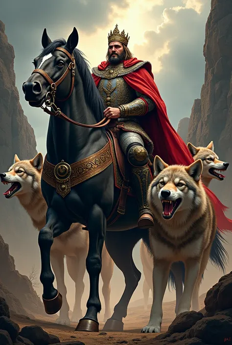 I need a tattoo,Croatian king on horseback surrounded by wolves