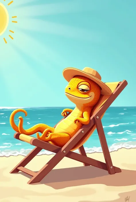 ChatGPT 4o mini

Log in
You said:
Draw a cameleon sitting on a beach chair with a face enjoyong the sun.chameleon lounging on a beach chair. Its body is relaxed, draped lazily across the chair, with its tail curved comfortably around . The chameleon’s skin...