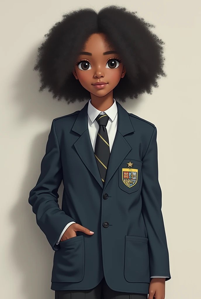  with school uniform brown skin black and curly hair and black eyes with a hand around the waist 