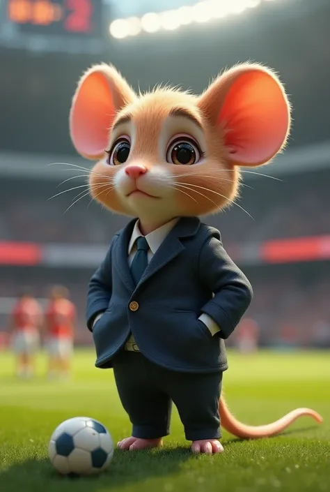 Draw a cute mouse coach in a suit whose team has now lost the match.