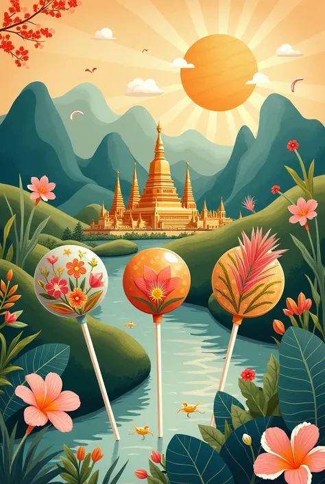 Generate me a design for lollipop plates with the theme of Laos