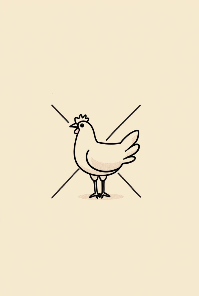 chicken straight line art minimalism, In the background that has an X
