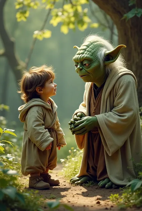 The hobbit looking at yoda