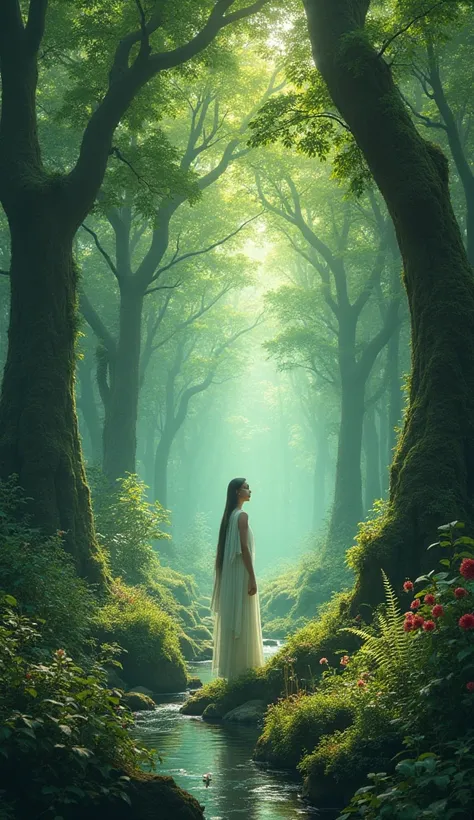 Make a forest with a large number of trees, But she must be realistic and kind of fanciful