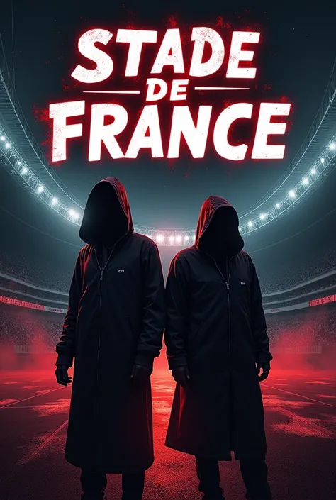 Generate a concert poster with 2 hidden people in the middle , title: penis , groupe : MangZob , Release date : 24 février 2025 au stade de france 