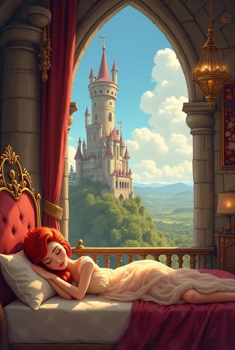 Princess Fiona was lying in the highest room of a tower.. Imagem tipo cartoon Disney