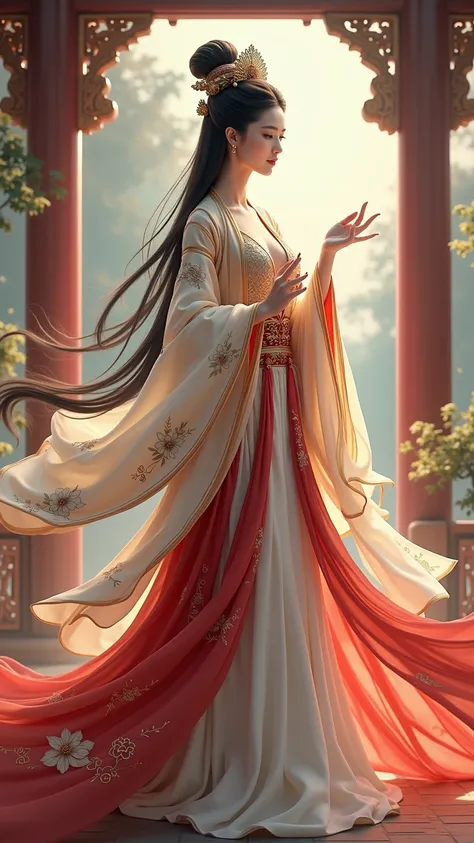  Beautiful Chinese Queen ,  dressed in elegant Chinese fashion, posing wheeling style .