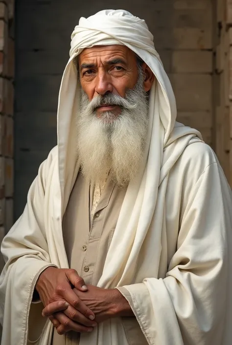 Hazrat Abu Bakr Siddique (RA):
A middle-aged dignified figure, long white beard, simple white clothes (Arab style robe), expression of gentleness and humility on his face. He is a manifestation of strong faith and love for the Messenger of Allah (ﷺ) throug...