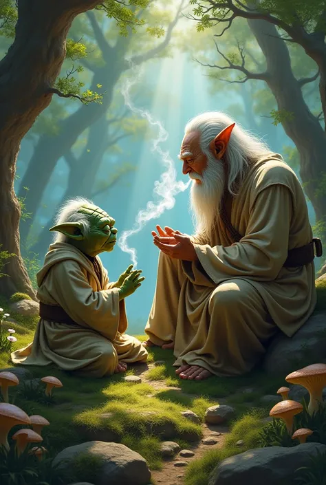 Yoda smoking pot with Gandalf 