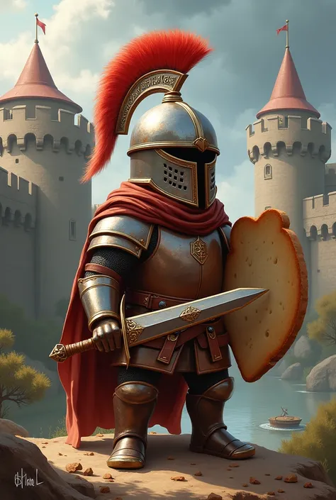 Create an avatar of a jar of Nutella with bread that would be a medieval warrior