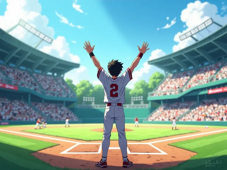 Baseball championship,Playing Field, ren celebrating , anime type