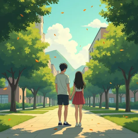 Missing about first love from uni days anime theme make the background in the school campus and the characters are not looking at each other