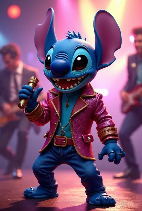 Create an image of stitch from dressed up as Bruno mars with the die with a smile outfit 