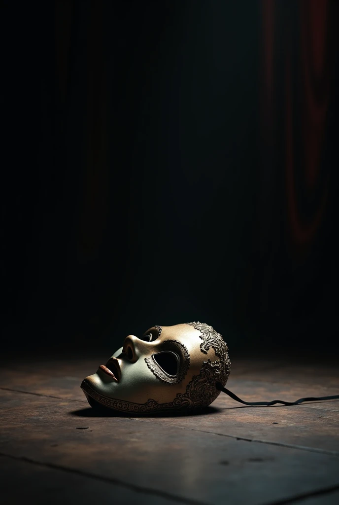 Mask laying on an empty dim stage