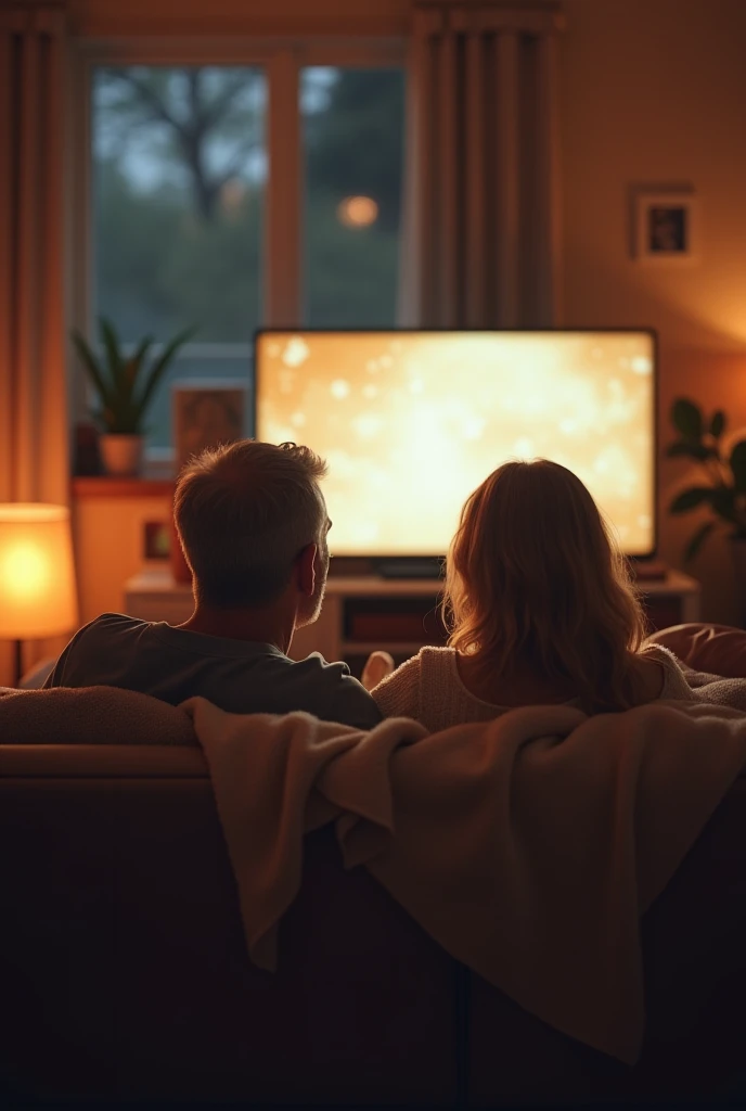 A man and a woman watching television 