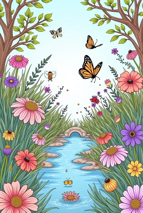 📌 Titre de l’image : "Le Jardin Magique avec des Insectes Amicaux"
🌸 Scène principale :
Un magnifique jardin coloré où des fleurs géantes et des plantes luxuriantes poussent sous un ciel bleu clair. Des insectes amusants volent joyeusement autour des fleur...