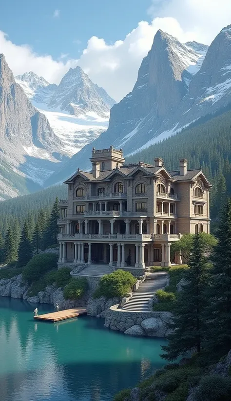 Create a picture of a luxury villa in the mountains 