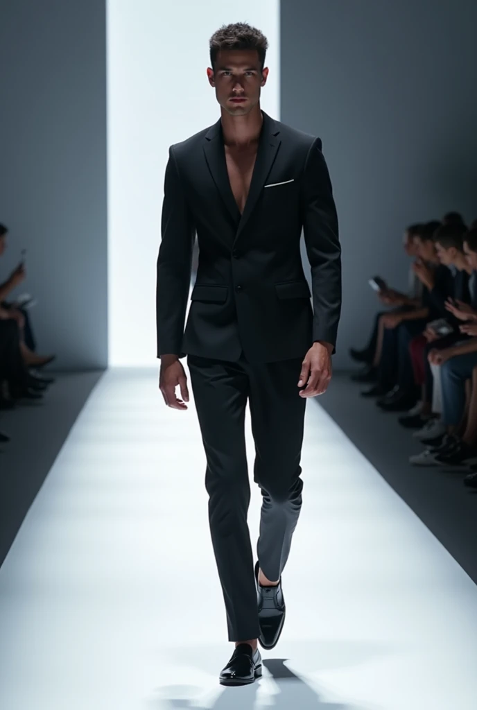 Create a tall model man walking the runway 