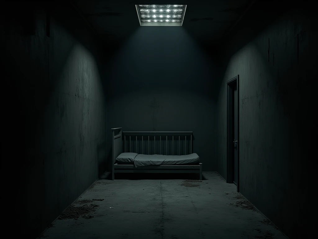 a dark room, a place of captivity (empty without people)