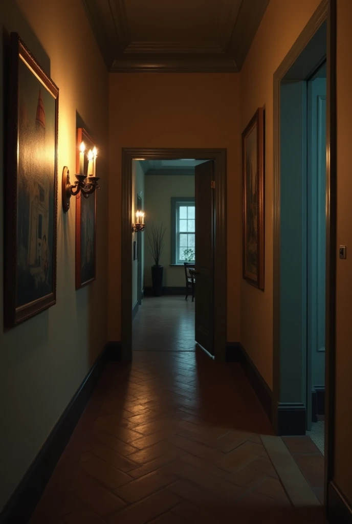 (photorealism :1.2)a hyper realistic solo picture I looked down the hallway where there was only a dim light of candlesticks hanging on the wall that seemed to be vast from the open door of the 16k elevator. 13. I was on the floor and I could tell by the f...