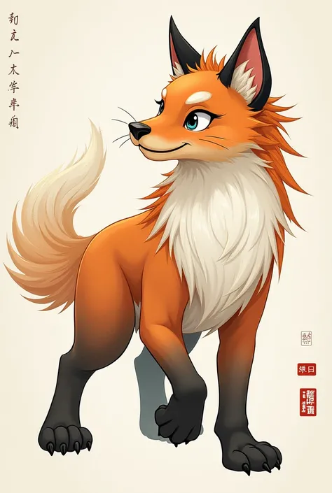 Feifei is an ancient Chinese mythical creature, shaped like a mountain cat, with a white tail and long hair around its neck. It features traditional colors, heroic spirit, detailed style, ink wash style and animation style