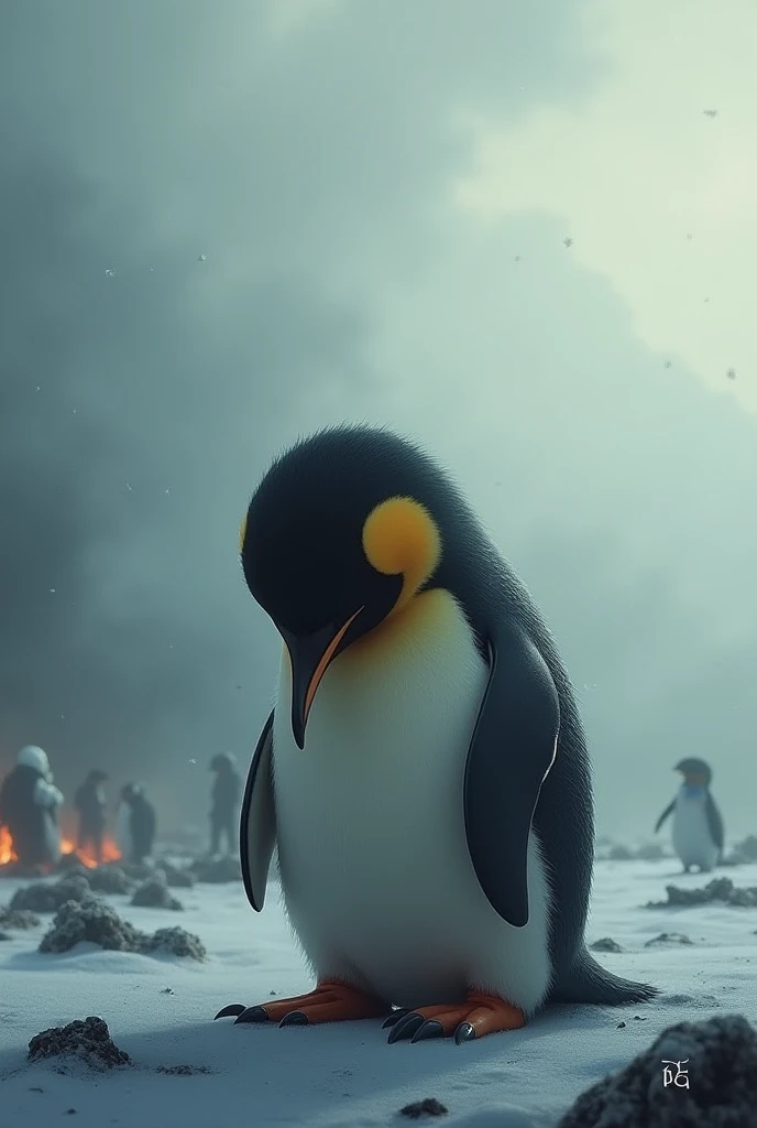 A sad penguin sees his parents die in war