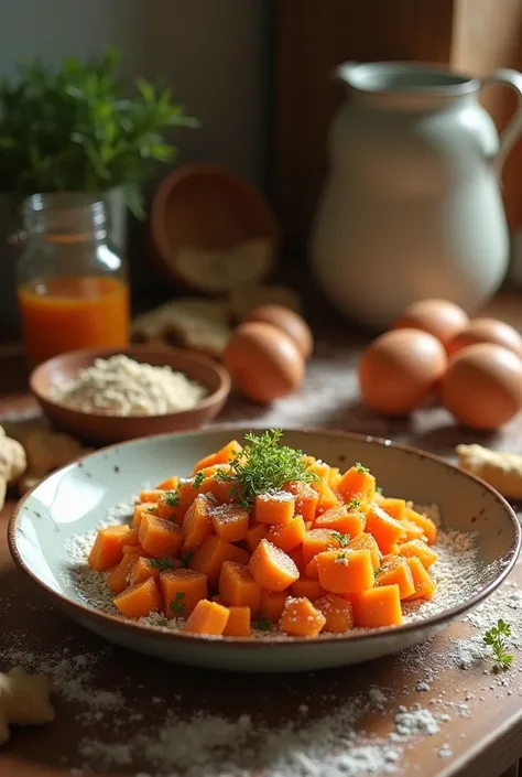  Cook with ingredients: Sweet potato, avena, flour, egg, ginger