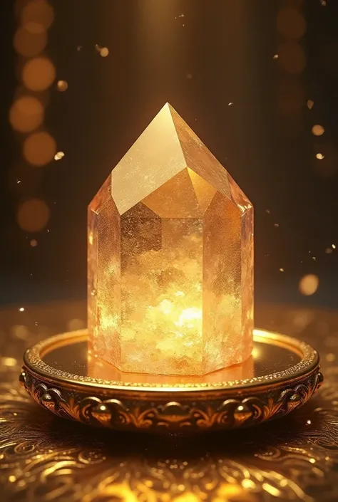 An image with a crystal on a golden table showing virtues and wisdom