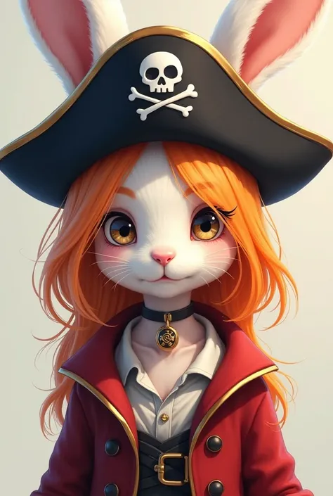 Pirates of the Caribbean: White Rabbit Anthropomorphic Girl Cute White Rabbit The color of the girl's hair is orange, half platinum, half black pirate hat, one upper body 