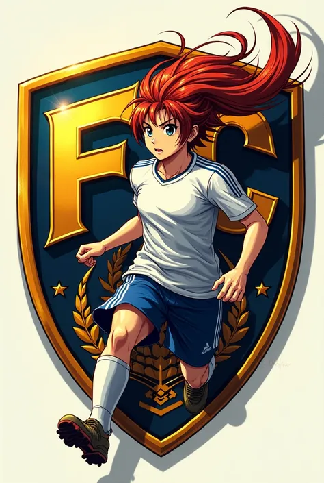 CREATE A SOCCER SHIELD WITH AN ANIME ONE (SHIELD MUST BE WRITTEN GOLD FC ) THERE HAS TO BE AN ANIME ONE