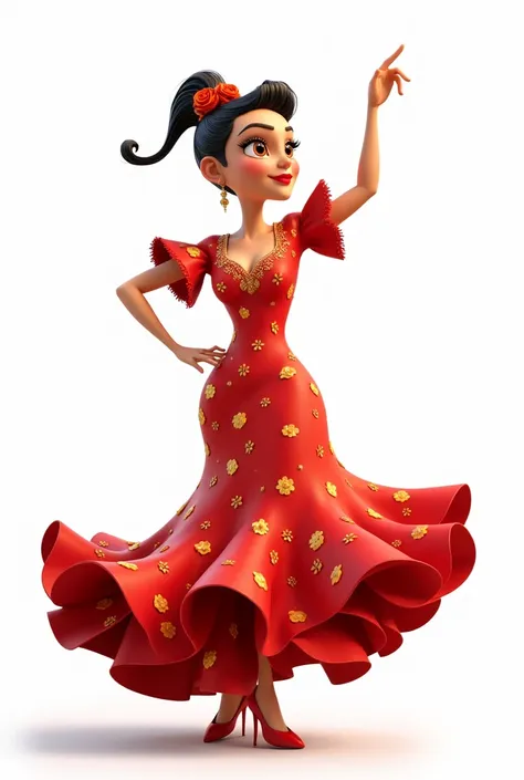 3D cartoon. A Spanish flamenco dancer.  white background. 