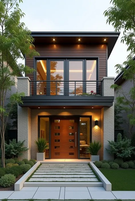 facade of a two-level family house with separate entrance for the first and second floors