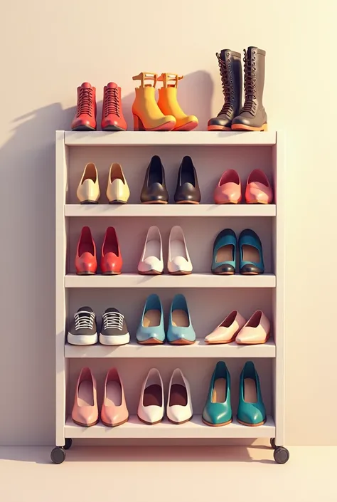 an animated graphic of shoes (e.g., a shoe rack filling up with different types of shoes).