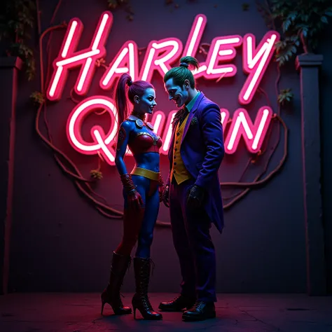 Neon light sign with Harley Quinn and Joker 