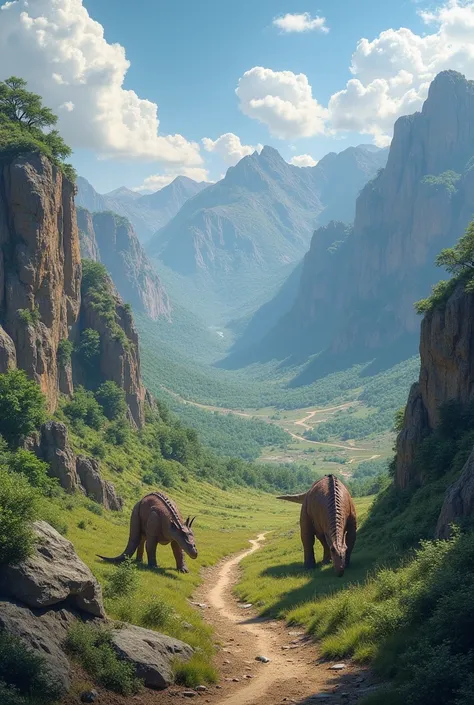  Once upon a time ,  in a distant valley surrounded by high mountains , , where enormous prehistoric creatures known as dinosaurs inhabited.. In this valley, peace and harmony reigned ,  and the different types of dinosaurs lived together in perfect synchr...